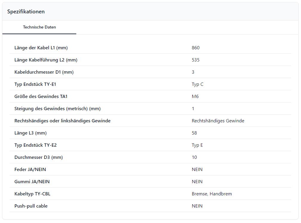 Bremsseil / Steuerkabel für Linde E14, Baujahr 1996